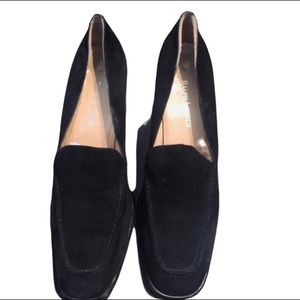 Vintage Ralph Lauren Black Suede Classic Loafers w 3” Block Heel